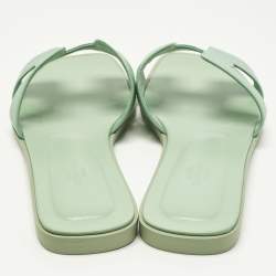مملوكة مسبقًا Hermes Oran Size 39 Green Leather Flat Slide