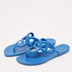 Pre Owned Hermes Egerie Size 38 Blue Rubber Thong Sandals