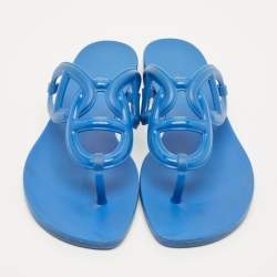 Pre Owned Hermes Egerie Size 38 Blue Rubber Thong Sandals