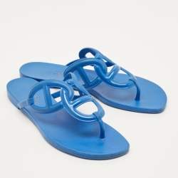Pre Owned Hermes Egerie Size 38 Blue Rubber Thong Sandals