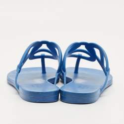 Pre Owned Hermes Egerie Size 38 Blue Rubber Thong Sandals