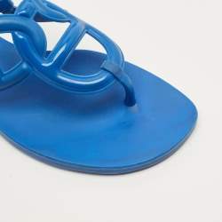 Pre Owned Hermes Egerie Size 38 Blue Rubber Thong Sandals
