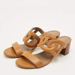 Pre Owned Hermes Bikini Size 40 Brown Leather Slide Sandals
