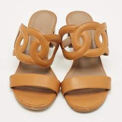 Pre Owned Hermes Bikini Size 40 Brown Leather Slide Sandals