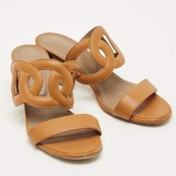 Pre Owned Hermes Bikini Size 40 Brown Leather Slide Sandals