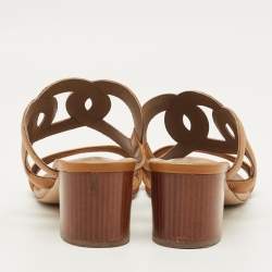 Pre Owned Hermes Bikini Size 40 Brown Leather Slide Sandals