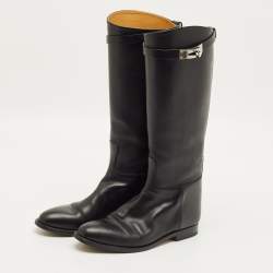 مملوكة مسبقًا حذاء بوت ركوب هيَرْمِس جِلْد أسود مقاس 38.5