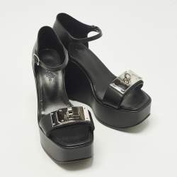 Pre Owned صندل إسفين هيرمس هيلدا 80 جلد أسود بحزام على الكاحل مقاس 37