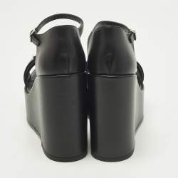 Pre Owned صندل إسفين هيرمس هيلدا 80 جلد أسود بحزام على الكاحل مقاس 37