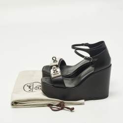 Pre Owned صندل إسفين هيرمس هيلدا 80 جلد أسود بحزام على الكاحل مقاس 37