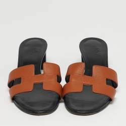 مملوكة مسبقًا Hermes Oasis Size 37 Brown Leather Slide Sandals