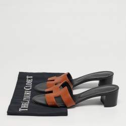 مملوكة مسبقًا Hermes Oasis Size 37 Brown Leather Slide Sandals