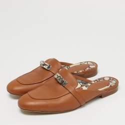 Pre Owned حذاء مفتوح من الخلف هيرمس أوز جلد بني مقاس 38