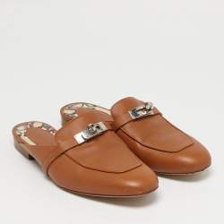 Pre Owned حذاء مفتوح من الخلف هيرمس أوز جلد بني مقاس 38