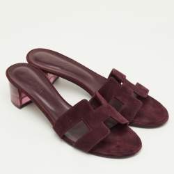 مملوكة مسبقًا Hermes Oasis Size 40 Burgundy Suede Slide Sandals