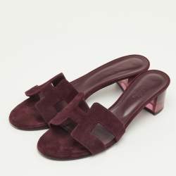مملوكة مسبقًا Hermes Oasis Size 40 Burgundy Suede Slide Sandals