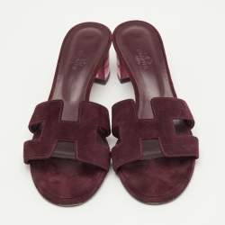 مملوكة مسبقًا Hermes Oasis Size 40 Burgundy Suede Slide Sandals