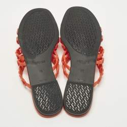Pre Owned Hermes Chain d'Ancre Size 38 Orange Rubber Flat Slides 