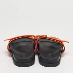 Pre Owned Hermès Chypre Size 37 Yellow/Red Suede Flat Sandals