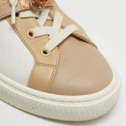 Pre Owned Hermes Day Size 37 White/Beige Leather Lace Up Sneakers
