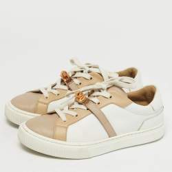 Pre Owned Hermes Day Size 37 White/Beige Leather Lace Up Sneakers
