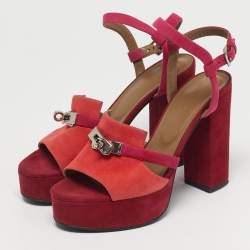 مملوكة مسبقًا Hermes Kelly Size 39 Multicolor Suede Platform Sandals