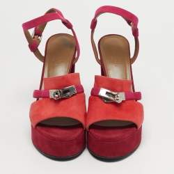 مملوكة مسبقًا Hermes Kelly Size 39 Multicolor Suede Platform Sandals