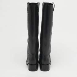 Pre Owned Hermes Size 36 Black Leather Knee Length Boots