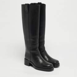 Pre Owned Hermes Size 36 Black Leather Knee Length Boots