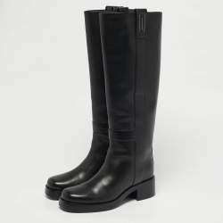 Pre Owned Hermes Size 36 Black Leather Knee Length Boots