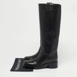 Pre Owned Hermes Size 36 Black Leather Knee Length Boots