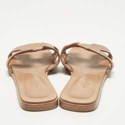 مملوكة مسبقًا Hermes Oran Size 38 Beige Leather Flat Slides