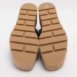 مملوكة مسبقًا Hermes Havane Size 40 Black Leather Cork Wedge Ankle Strap Sandals