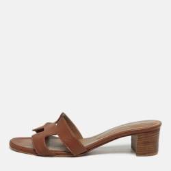 Pre Owned Hermes Oasis Size 40 Brown Leather Slide Sandals