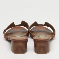 Pre Owned Hermes Oasis Size 40 Brown Leather Slide Sandals