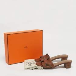 Pre Owned Hermes Oasis Size 40 Brown Leather Slide Sandals