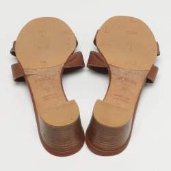 Pre Owned Hermes Oasis Size 40 Brown Leather Slide Sandals