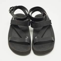 مملوكة مسبقًا Hermes Galaxy Size 37 Black Leather Wedge Sandals