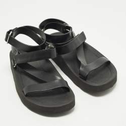 مملوكة مسبقًا Hermes Galaxy Size 37 Black Leather Wedge Sandals