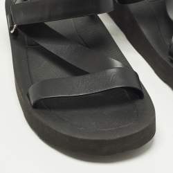 مملوكة مسبقًا Hermes Galaxy Size 37 Black Leather Wedge Sandals