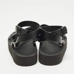 مملوكة مسبقًا Hermes Galaxy Size 37 Black Leather Wedge Sandals