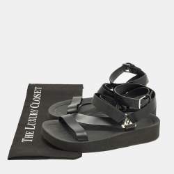 مملوكة مسبقًا Hermes Galaxy Size 37 Black Leather Wedge Sandals