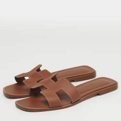 Pre Owned صندل سلايد هيرمس أوران فلات جلد أبيض مقاس 39