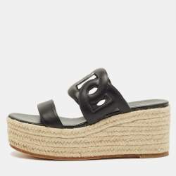 مملوكة مسبقًا Hermes Ithea Size 40 Black Leather Wedge Sandals