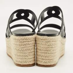 مملوكة مسبقًا Hermes Ithea Size 40 Black Leather Wedge Sandals
