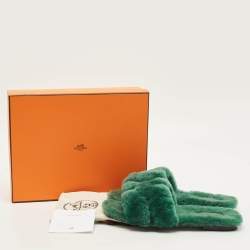 Pre Owned صندل هيرميس أوران فرو بني مسطح مقاس 38