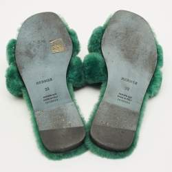 Pre Owned صندل هيرميس أوران فرو بني مسطح مقاس 38