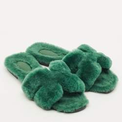 Pre Owned صندل هيرميس أوران فرو بني مسطح مقاس 38