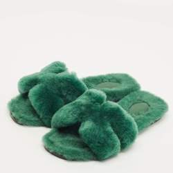 Pre Owned صندل هيرميس أوران فرو بني مسطح مقاس 38