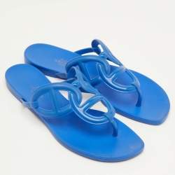 مملوكة مسبقًا صندل هيَرْمِس إغِرِي رَبَر أَزرَق مَسطَّح مَقاس 38